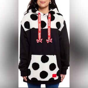 Loungefly Women Minnie Rocks the Dots Sherpa Hoodie - Black and White
